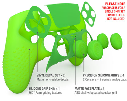 Foamy Lizard Eclipse PS5 Edge Controller Skin Combo Set | Dock Compatible, Protector Decals, Anti-Slip Soft Gel Silicone Cover, Faceplate Shell & Thumb Grips for PlayStation 5 DualSense Edge (Green)