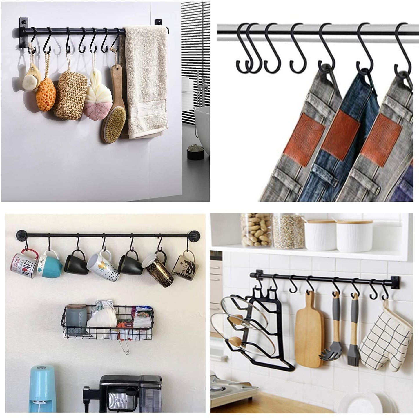 GAViA Heavy Duty S Hooks, S Shaped Hooks Hanging Hooks Matte Black S Hooks for Hanging Pots and Pans, Plants, Coffee Cups, Clothes, Bags, Towels in Kitchen, Bedroom, Office, Garden, Bathroom, 20 Pack