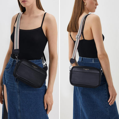 Crossbody Bag for Women Genuine Leather Wide Strap Shoulder Bag Purse Trendy Design Camera Crossbody Purse Top Zip