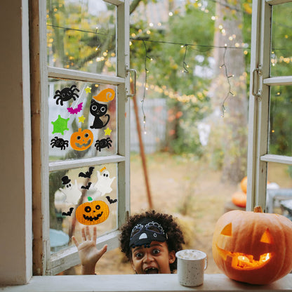Halloween Gel Window Clings Decorations Window Stickers Gel Window Decor Includes Ghosts Pumpkins Witch Bats Haunted House, Reusable and Easy to Remove - 6 Sheets