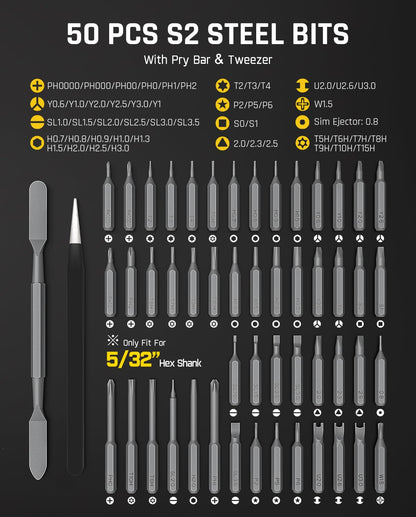 Fanttik E2 Ultra 3.7V Mini Electric Screwdriver, Electric Screwdriver Cordless, Max 0.6N.m, 50 Magnetic Bits, 5/32'' Hex, Magnetic Storage, Repair Tool for Electronics Phone Camera Laptop Appliances