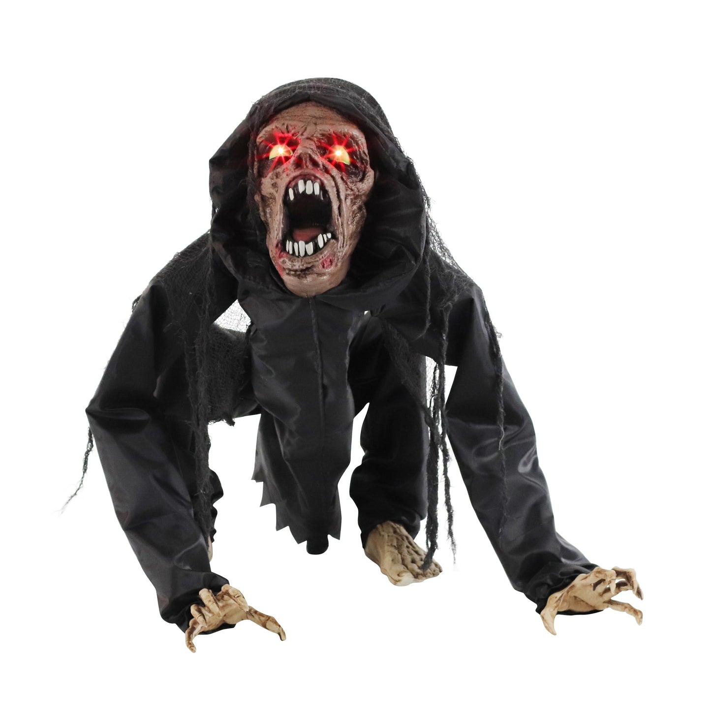 Haunted Hill Farm Scary Crouching Zombie, Halloween Animatronic with Touch Activated Lights and Sounds, Battery Operated Indoor or Covered Outdoor Halloween Decorations, Creepy Halloween Props