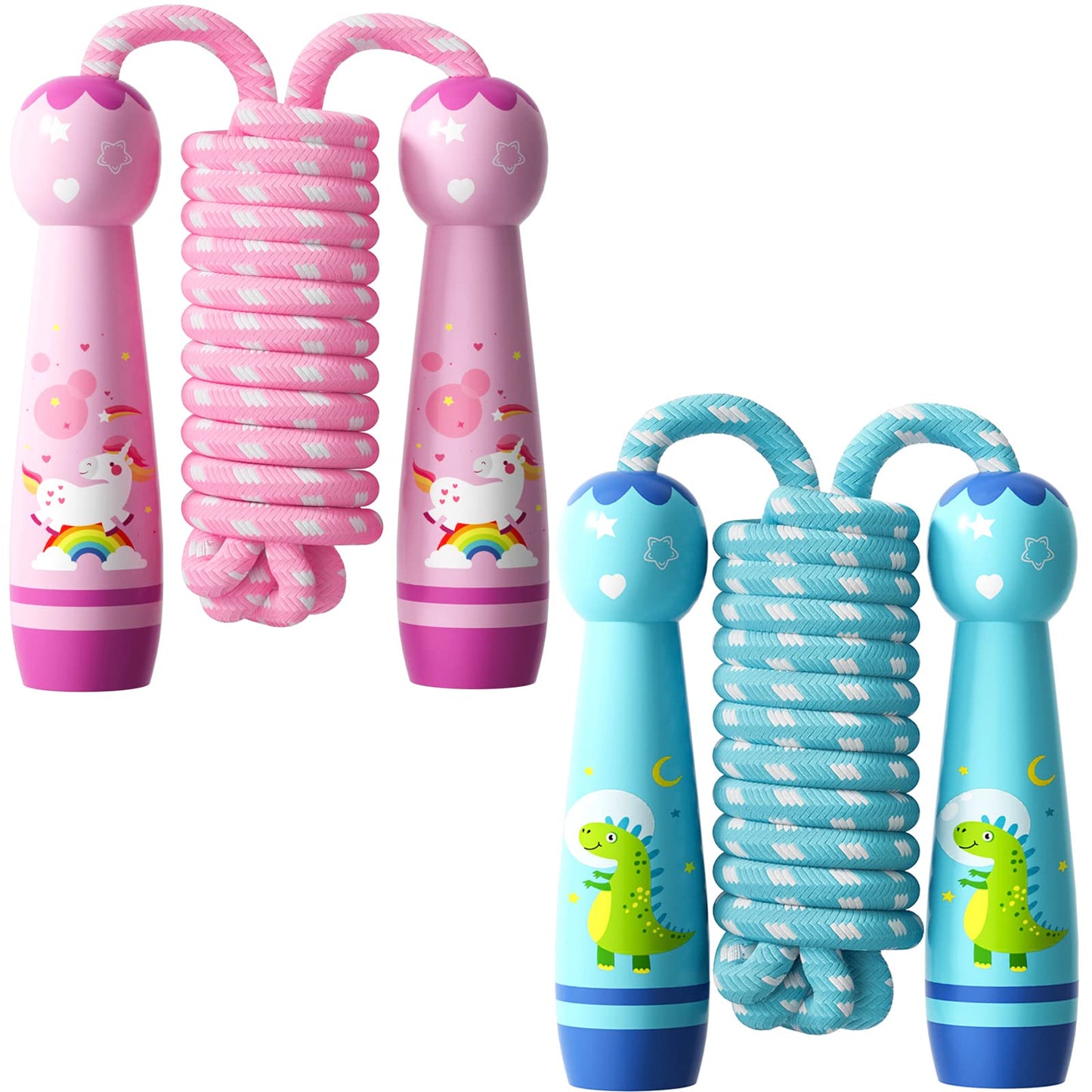 Jump Rope for Kids-Adjustable Cotton Braided Skipping Rope with Wooden Handle for Toddler Fitness Workout Exercise Outdoor Activity