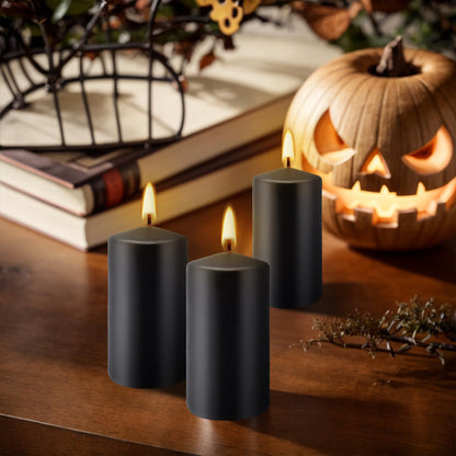 Grcdoyvl Set of 20 | 2-Inch Wide x 4-Inch Tall Black Pillar Candles - Elegant Décor for Home, Events, and Celebrations - Deep Black Finish