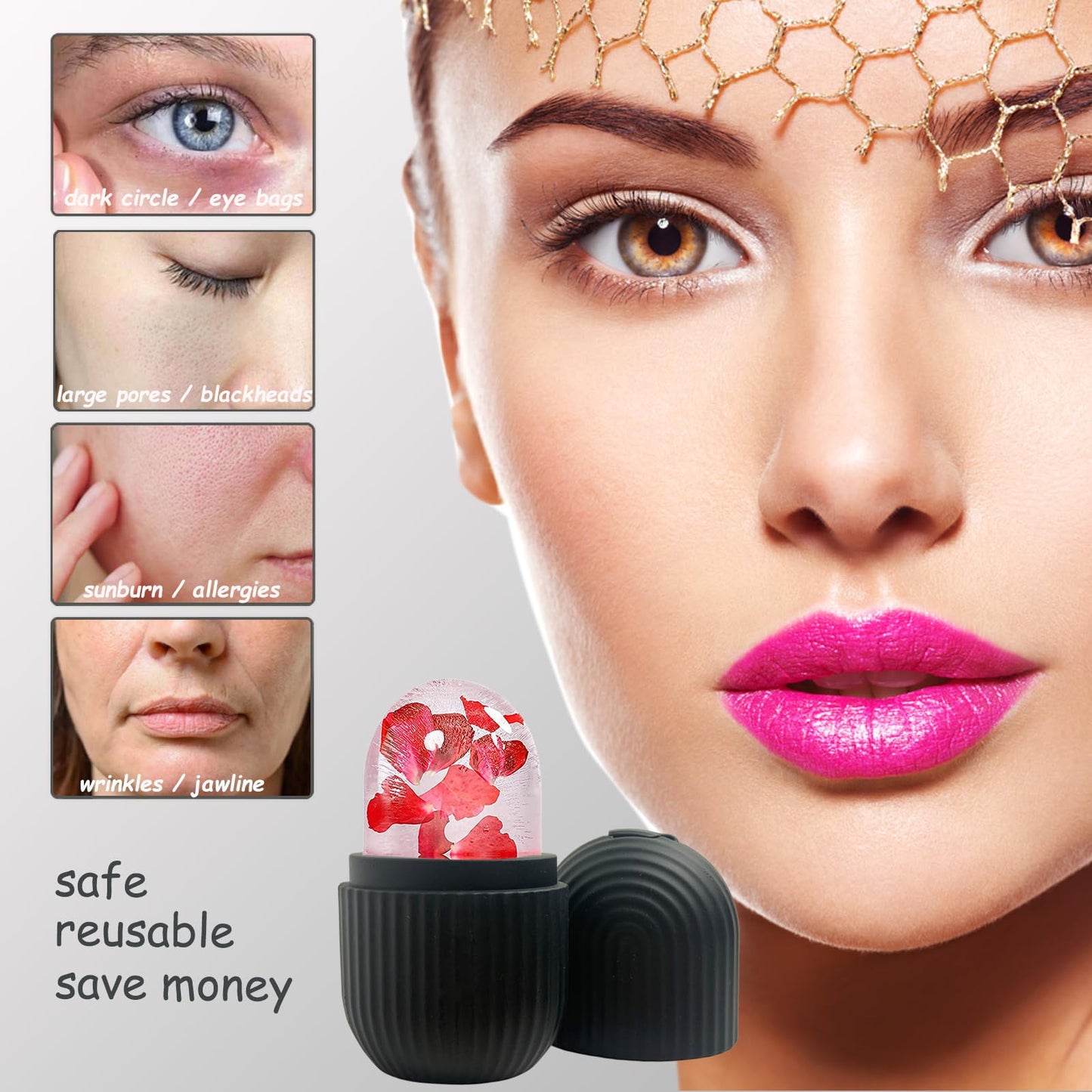 KEEPAQ Ice Roller Face, Ice Roller Face Eye Massager, Ice Face Roller Silicone Reusable, Facial Ice Face Roller for Pore Reducing, Wrinkles Whitening, Skin Care