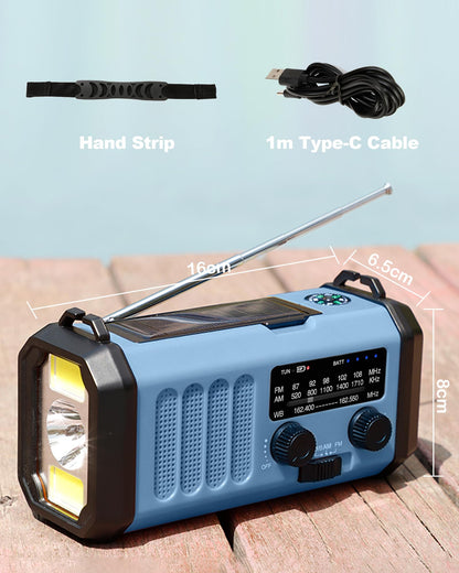 13000mAh Emergency Radio with NOAA Weather Alert, Portable Solar Hand Crank AM/FM Radio for Survival, Rechargeable Battery Powered, USB Charger, Flashlight, Reading Lamp, for Home Outdoor