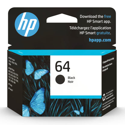 HP 64 Black Ink Cartridge for HP Printers | Works with Printer Series: ENVY Inspire 7950e; ENVY Photo 6200, 7100, 7800; Tango | Eligible for Instant Ink | N9J90AN