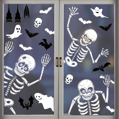 Halloween Window Clings Skeleton Window Decorations for Glass Windows, Double Side Cute Halloween Window Stickers Decals Indoor Home Office Party Decor