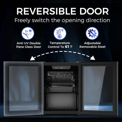 Electactic 68 Cans Beverage Refrigerator Cooler, 1.7 cu.ft Mini Fridge Glass Door Drink Cooler for Beer, Soda,Wine, Digital Temperature Control for Home Office Bar