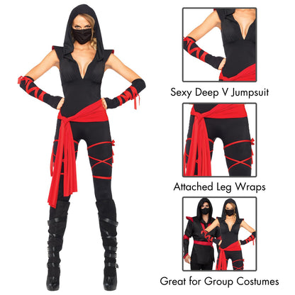 Leg Avenue Women's 4 Pc Deadly Ninja Costume, Black/Red, Medium