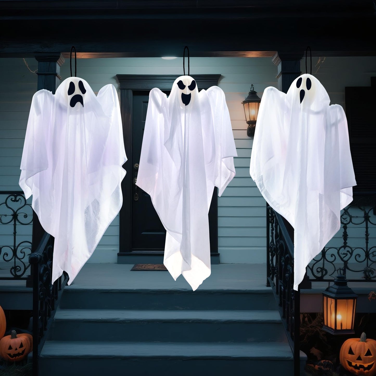 JOYIN 3 Pack Halloween Party Decoration 27.5" Hanging Ghosts, Cute Flying Ghost for Front Yard Patio Lawn Garden Party Décor and Holiday Decorations