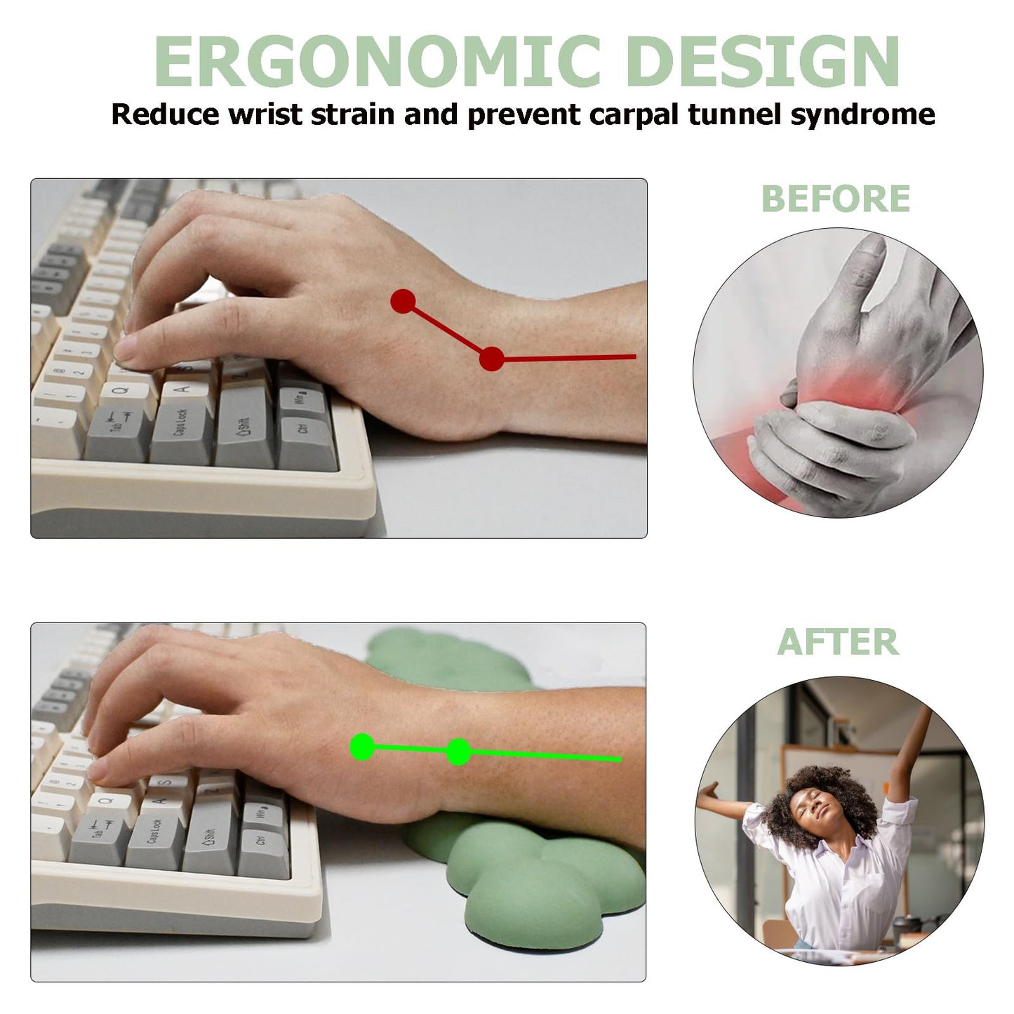 Cloud Wrist Rest Keyboard, PU Leather Memory Foam Wrist Rest for Computer Keyboard, Ergonomic Keyboard Wrist Rest and Cute Mouse Wrist Rest for Gaming,Office,Computer,Typing Pain Relief,Pastel Green