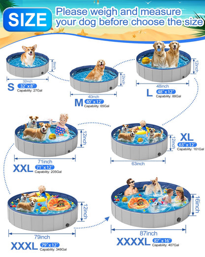 Dog Pool for Medium Dogs, Foldable Plastic Pool for Dogs Slip-Resistant (40''x 12'')