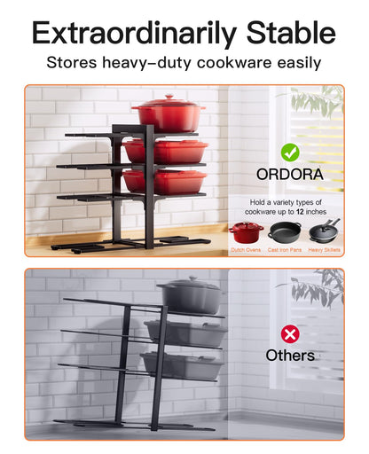 ORDORA Pots and Pans Organizer for Cabinet 16.61'' Height, 8 Tier Pot Organizers Rack with 3 DIY Methods, Adjustable Pan Organizer under Cabinet Kitchen Organization and Storage