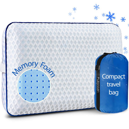 Cooling Travel & Camping Memory Foam Pillow for Sleeping,Contoured Support Medium Firm Small Travel Pillows for Airplanes & Backpacking Car Toddler Kids Compact Lightweight, Breathable Washable Cover
