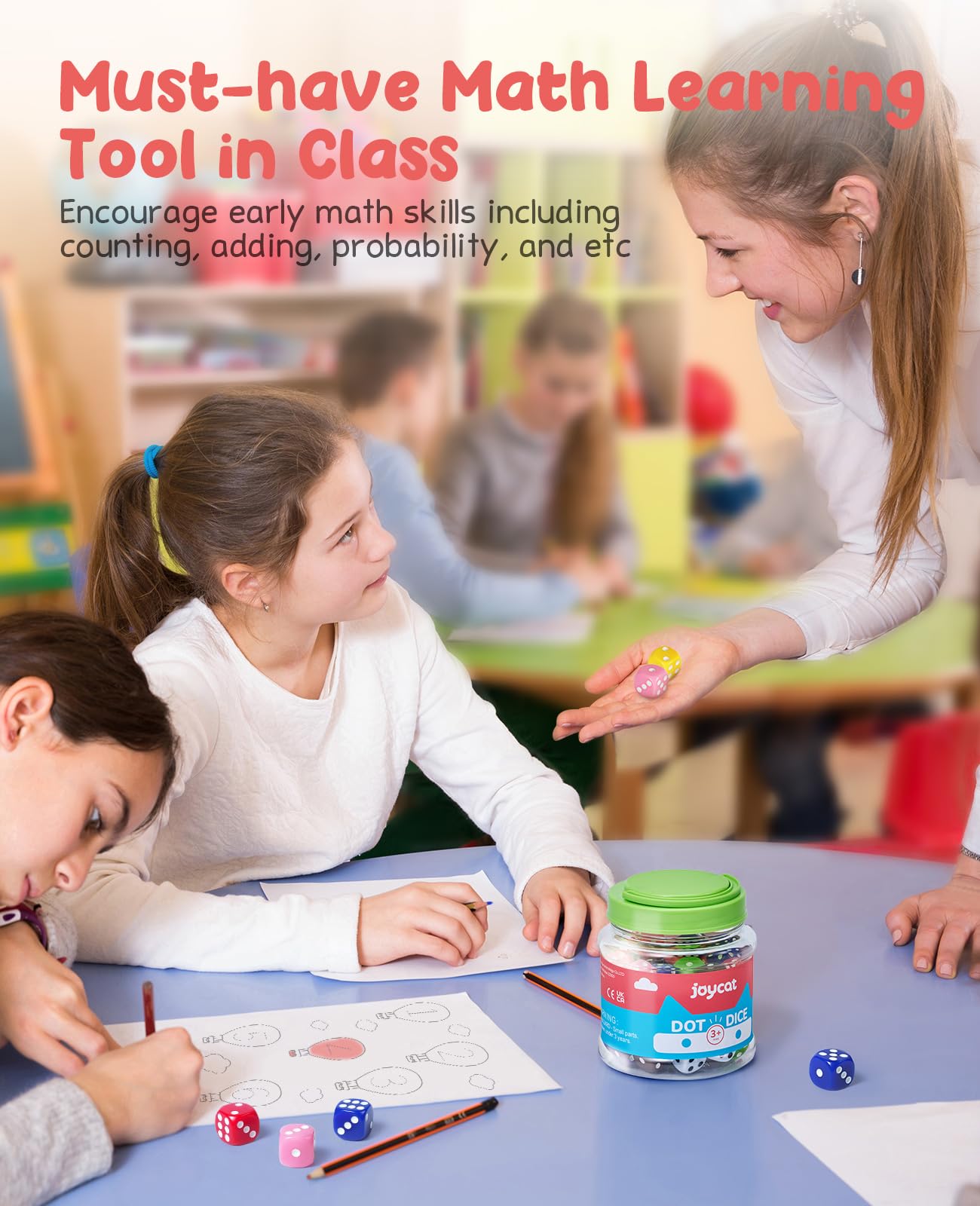 JoyCat 16mm 6 Sided Dice Set Standard Game Dice Kids for Board Games Dice Games Math Dice for Classroom with Storage Bucket (100, Opaque)