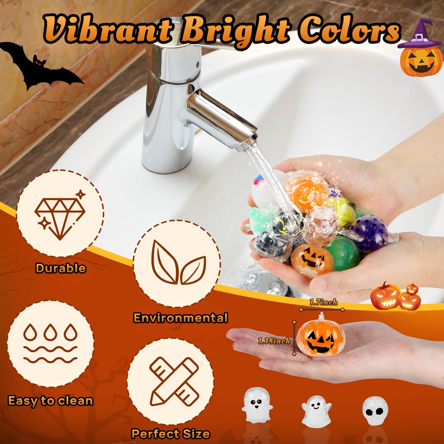 24Packs Halloween Stress Balls,Squishy Balls,Squishy Squeeze Balls Bulk Fidget Toys for Adults,Stress Relief Balls, Party Favors