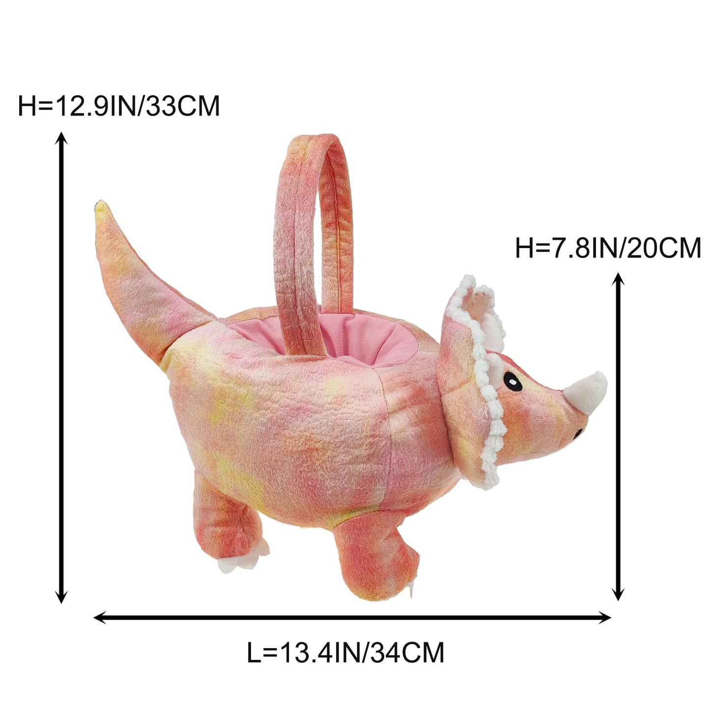 DearSun 3D Triceratops Plush Basket Halloween Trick or Treat Baskets, Cute Candy Bucket for Kids Gift Party Decoration, Pink