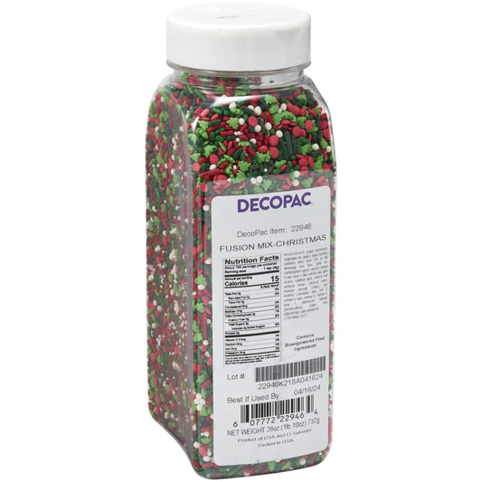 DECOPAC Christmas Fusion Mix Candy Sprinkles, 26oz, Fancy Sprinkles in Handheld Container, Festive Edible Sprinkles For Holiday Celebration Cakes, Cupcakes, Cookies and Donuts Multi