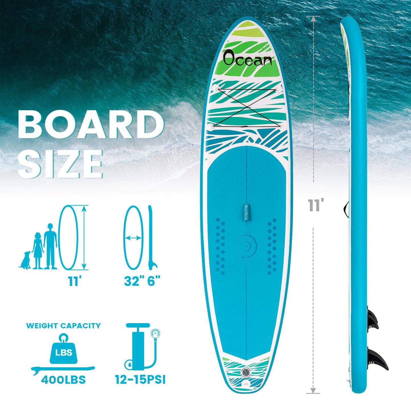 FEATH-R-LITE Inflatable Paddle Board Stand Up Paddleboards for Adults SUP with Premium Accessories Pump, Adjustable Paddle, Leash, Three Fins, Backpack (‎Blue Ocean)