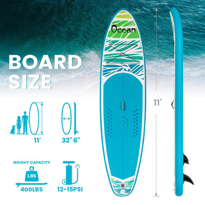 FEATH-R-LITE Inflatable Paddle Board Stand Up Paddleboards for Adults SUP with Premium Accessories Pump, Adjustable Paddle, Leash, Three Fins, Backpack (‎Blue Ocean)