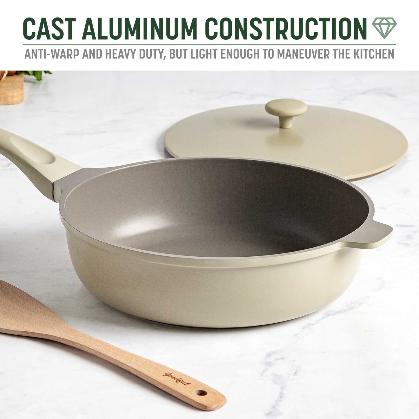 Goodful All-in-One Pan, Multilayer Nonstick, High-Performance Cast Construction, Multipurpose Design Replaces Multiple Pots and Pans, Dishwasher Safe Cookware, 11-Inch, 4.4-Quart Capacity, Linen