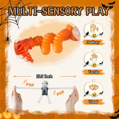 Halloween Pop Tubes Skeleton Toy,4PCS Pop Tube Fidget Toys Airplane Car Travel Activities Toys Sensory Autism Toys for Children with Autistic ADHD,Halloween Party Favors Treat Bags