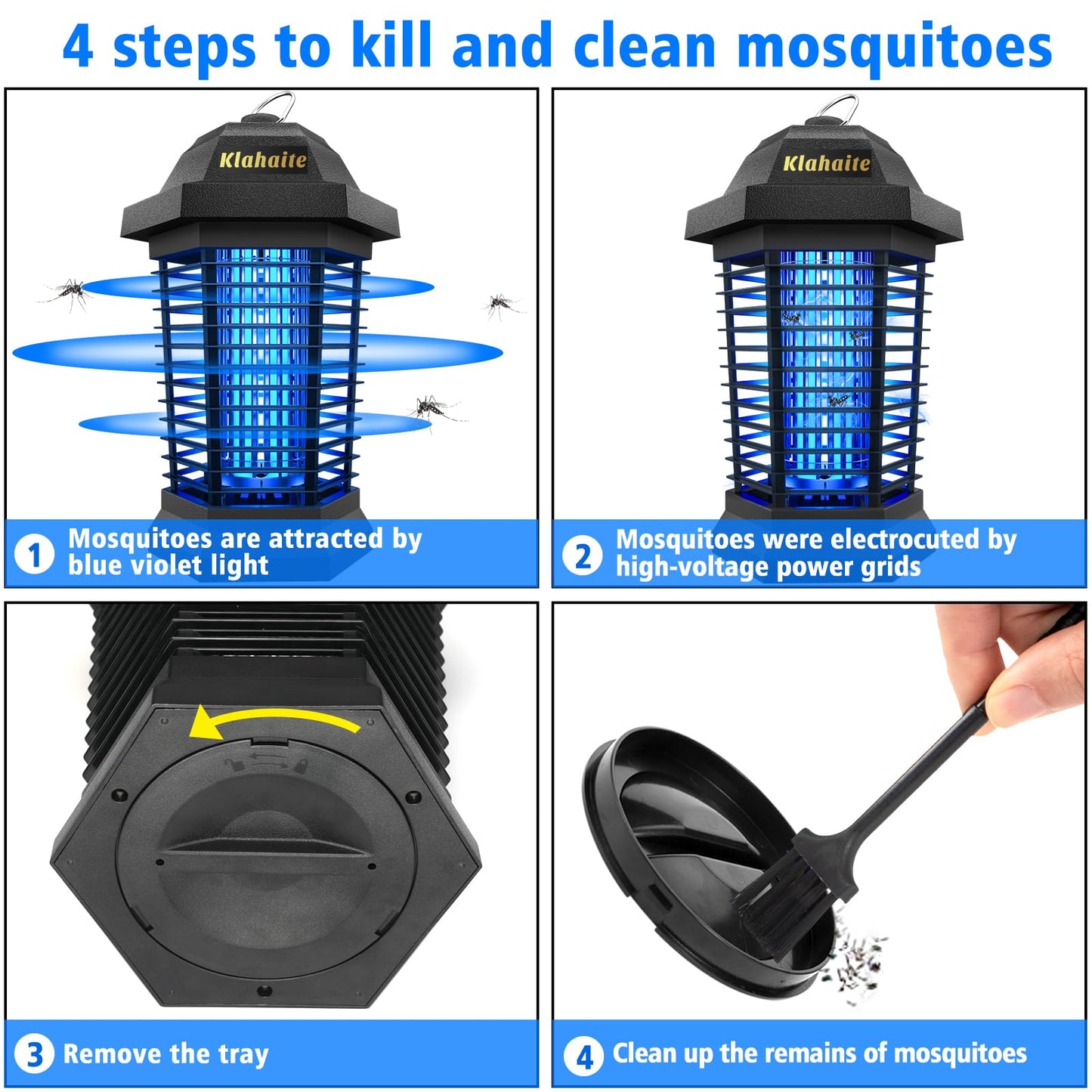 Klahaite Bug Zapper Outdoor, Mosquito Zapper, Fly Traps Fly Zapper,Mosquito Repellent Outdoor Patio and Backyard Covers 1/2 Acre, 4200V Powerful Grid, ABS Fireproof Plastic Outer