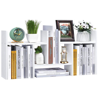 Meikuler Desktop Shelf Organizer, Adjustable Wood Display Desk Shelf, Office Storage Rack Tabletop Bookshelf Multipurpose Shelves for Home Decor, Office, Gifts (Solid White)