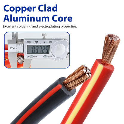 HBU 1/0 Gauge Car Battery Cables - 12 Feet Black & 12 Feet Red - 0 AWG Automotive, Truck, Solar, Motorcycle Inverter Cable with 4pcs M10 & 4pcs M12 SC Cable Lugs