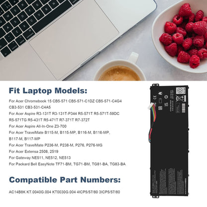 AC14B8K Laptop Battery for Acer Aspire R3-131T R5-471T R5-571T R5-571TG E3-111 E3-112 ES1-511 ES1-512 ES1-531 ES1-520 ES1-111M R7-371T R7-372T V3-111 fits KT.0040G.004, KT0030G.004, 3ICP5/57/80