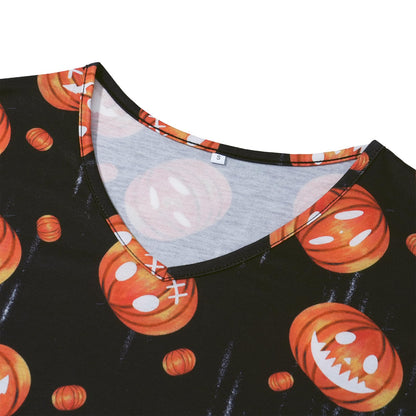 Halloween Pajamas for Women Set Orange Pajama Pumpkin Lounge Set White Pj Set Cotton Soft Sleepwear Tops with Capri Pants Black Pumpkin 3XL