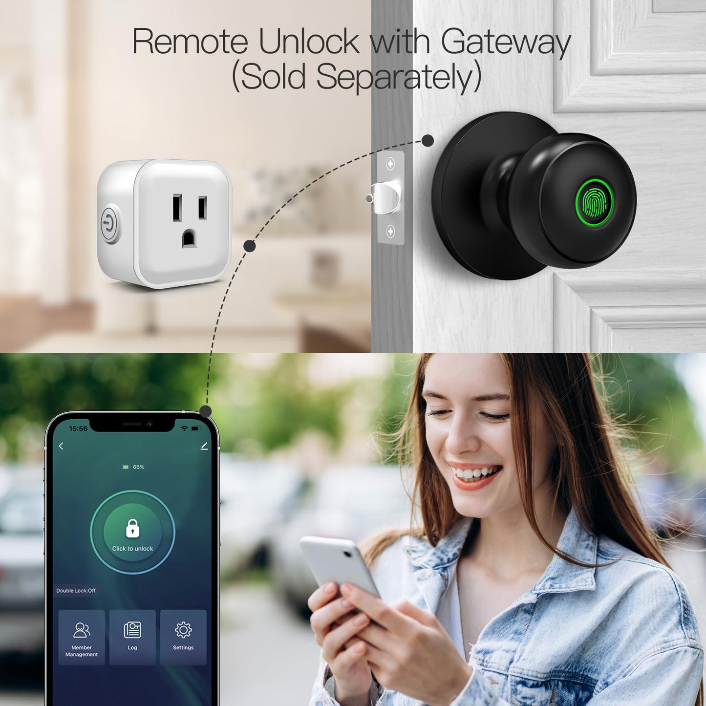 GeekTale Fingerprint Door Lock for Bedrooms, Fingerprint Door Knob with Lock, Smart Door Lock, App Control, Back-up Keys, Thumbprint Door Knob for Bedrooms, Office, Apartment