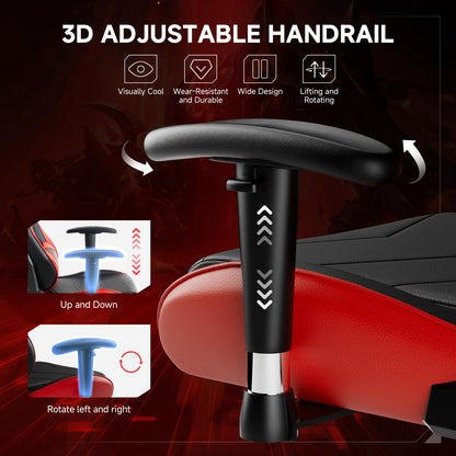 GTRACING Gaming Chair with Reclining Backrest, Adjustable Height and Swivel Base, Ergonomic Computer Chair with Headrest and Lumbar Support (Red)