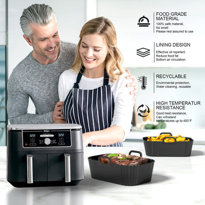 PINTAUR Silicone Air Fryer Liners 2 Pack, Reusable Liners Compatible for Ninja Foodi DZ201, DZ401, DZ550, COSORI, Chefman, Instant Air Fryer, and 6-in-1 8-10QT Air Fryer Baskets