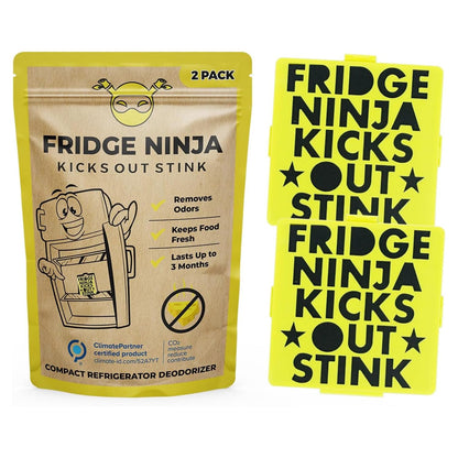 Fridge Ninja Compact Fridge Deodorizer (2 Pack) - More Effective Than Baking Soda - Compact Size Refrigerator Deodorizer Made of Activated Carbon