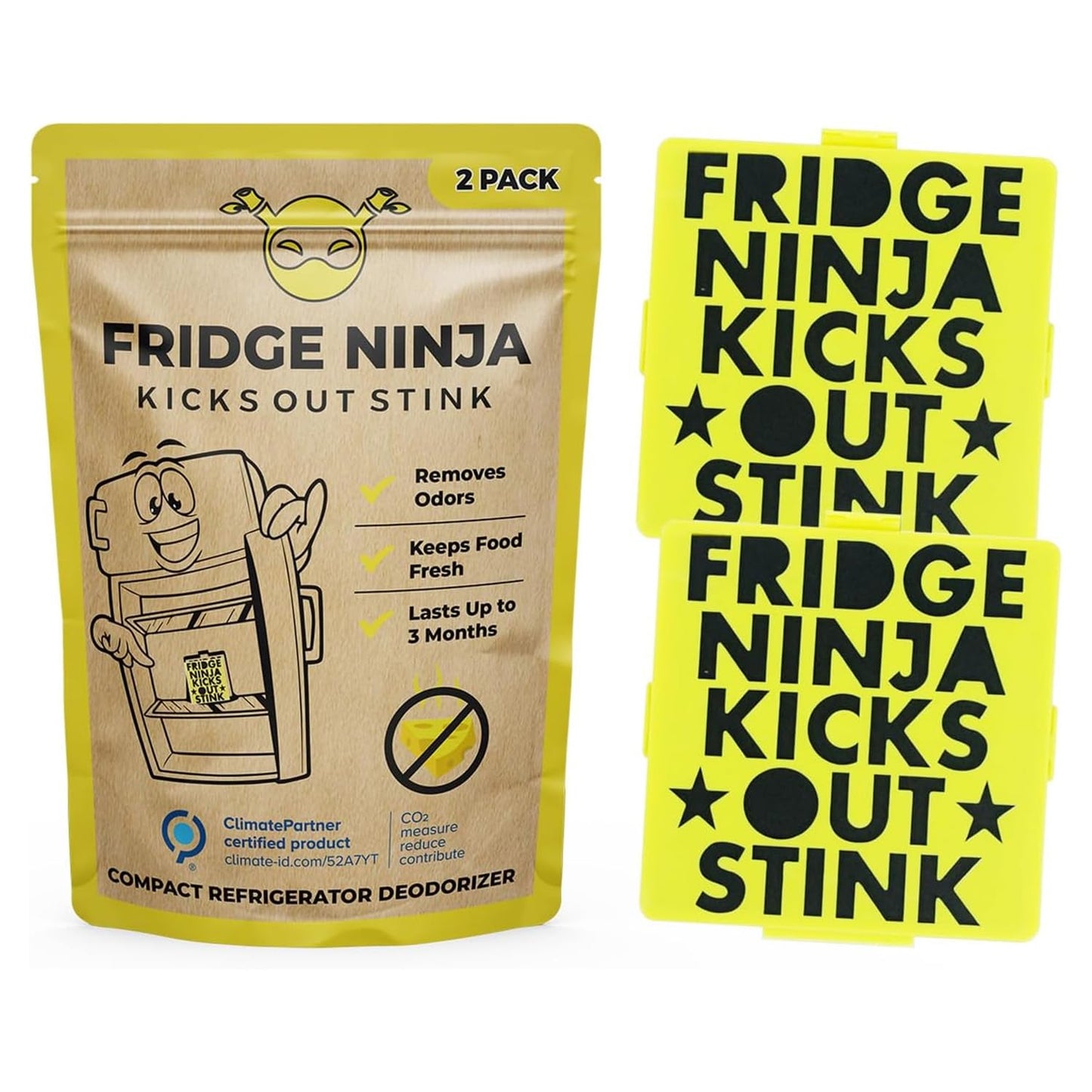 Fridge Ninja Compact Fridge Deodorizer (2 Pack) - More Effective Than Baking Soda - Compact Size Refrigerator Deodorizer Made of Activated Carbon