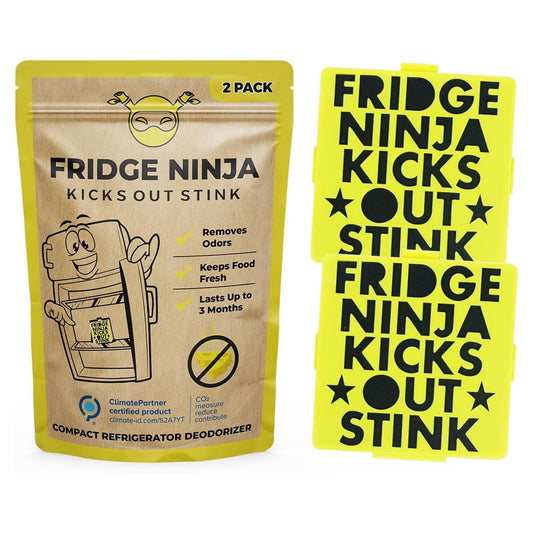 Fridge Ninja Compact Fridge Deodorizer (2 Pack) - More Effective Than Baking Soda - Compact Size Refrigerator Deodorizer Made of Activated Carbon