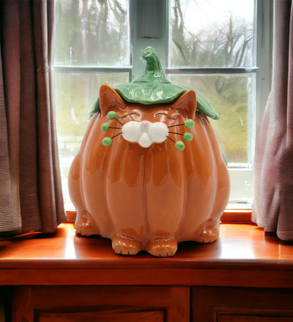 Cosmos Gifts Fine Ceramic Whisker Pumpkin Cat Candy Treat Bowl, 7-1/4" H