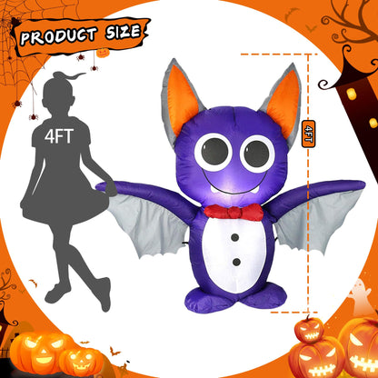 Dearsun 4FT H Adorable Halloween Inflatable Purple Bat with Build-in LED Lights Blow up Outer Indoor Decoration Large Party Yard Decoration