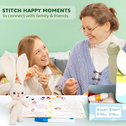 Crochetta Crochet Kit for Beginners, Crochet Starter Kit w Step-by-Step Video Tutorials, Beginner Crochet Kit Knitting Supplies for Adults Kids, Crochet Bunny(40%+ Yarn)