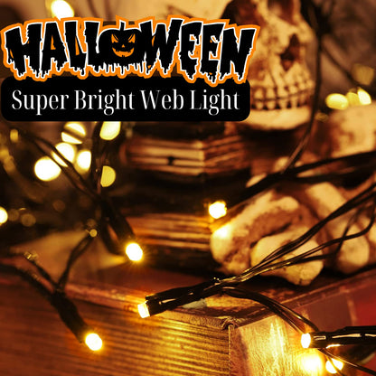 Halloween Decorations Spider Web Lights - 4FT Diameter 70 LEDs with Black Spider, Waterproof Net Lights, Remote Control, 8 Modes Cobweb Halloween Decorations for House Garden Indoor Outdoor (Orange)