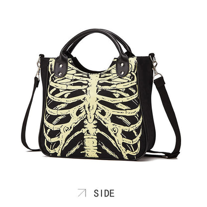 Gothic Backpack Canvas Bag Luminous Fashion Skull Crossbody Printed Bag Zipper Luminous Striped Shoulder Bag (Sternum Bag)