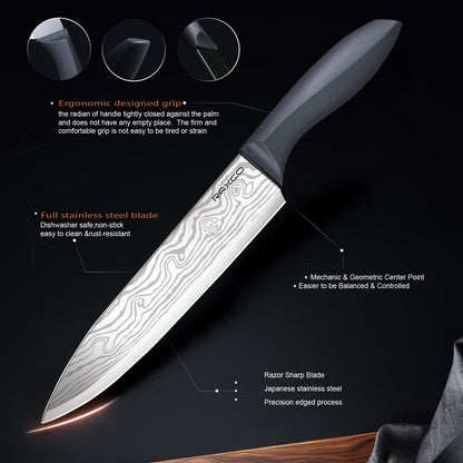 RAXCO Kitchen Utensils Set,18-Piece Cooking Tools and Sharp Knives,Stainless Steel Holder and Cutting Board