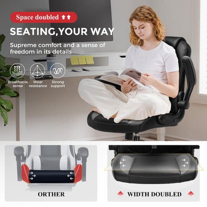 GTRACING Office Computer Gaming Chair Ergonomic Desk Chair for Adults with Lumbar Support Flip-Up Arms Adjustable Height Swivel Wheels PU Leather Executive Design for Short People Use, Gray