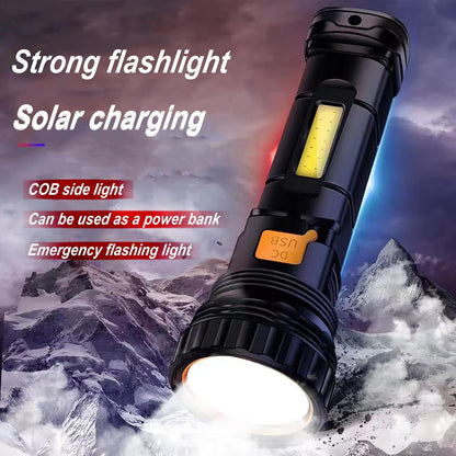 E-SHIDAI Solar/Rechargeable Multi Function 1000 Lumens LED Flashlight, with Emergency Strobe Light and 1200 Mah Battery, Emergency Power Supply and USB Charging Cable, Fast Charging (8PC)