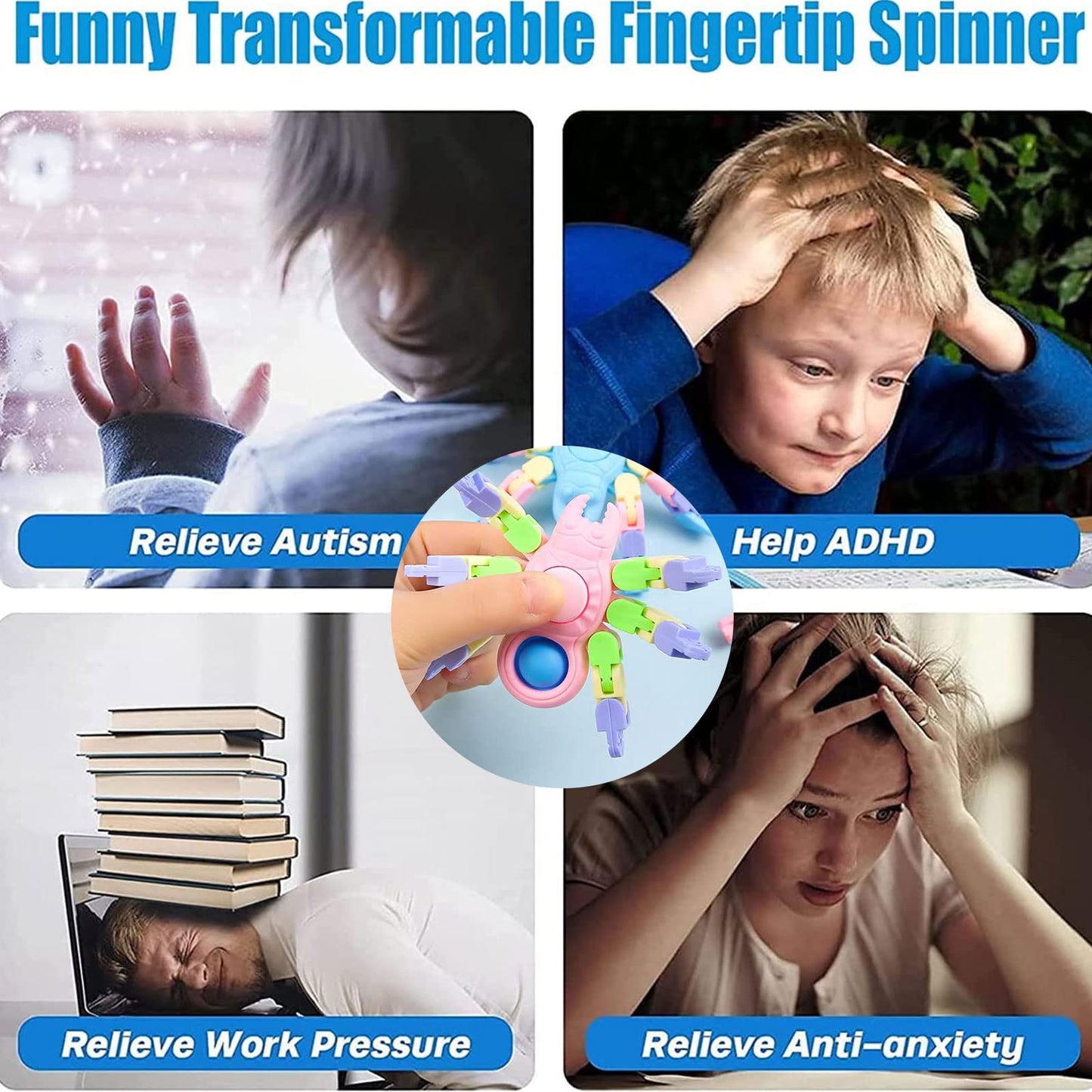 Fidget Toys for Kids and Adults,4 Pcs Transformable Fidget Spinners for Boys Girls, Pop Sensory Fidget Spider Toys, Birthdays Gifts Party Favors for Autism Kids Travel Stocking Stuffers