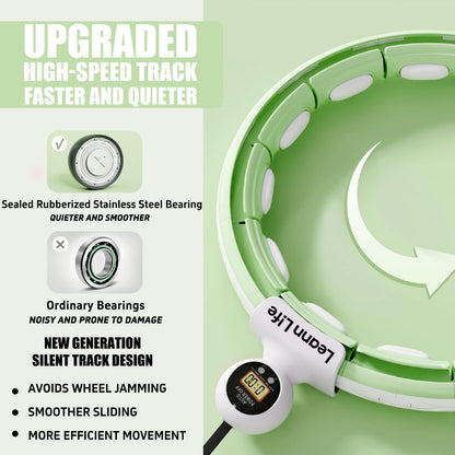 Leann L!fe U5-16 Knots with Counter, U5 Silent Smart Weighted Hula Hoop for Adults Weight Loss Infinity Hoop Plus Size, Home Outdoors Fitness Exercise, Abdominal Toner, (Green-Waist 28"~46")