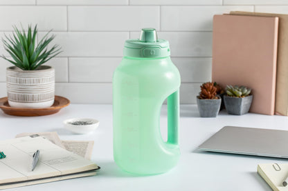Ello Hydra 64oz Half Gallon Water Jug with Handle and Motivational Time Markers for All Day Hydration, Plastic Reusable Water Bottle with Straw and Locking, Leak Proof Lid, BPA Free, Yucca