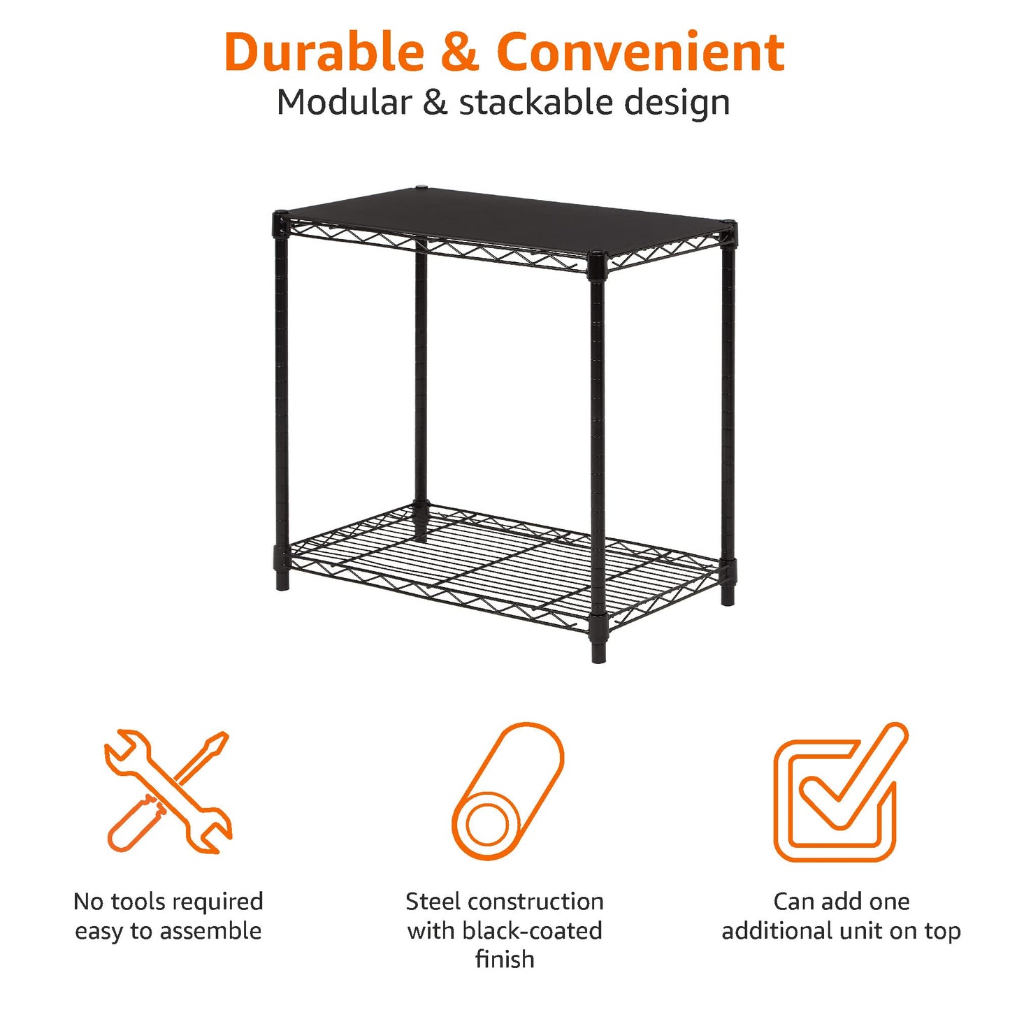 Amazon Basics 3-Shelf Adjustable Heavy Duty Steel Wire Rack Storage Shelving Organizer for Kitchen, Garage, 23.2" L x 13.4" W x 30" H, Black